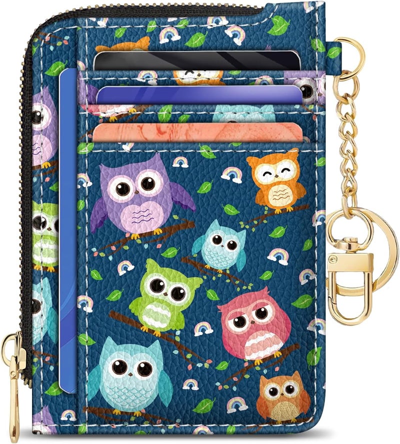 GIANCOMICS Slim Wallet Credit Card Holder Women, Owls Rfid Blocking Small Card Case, Keychain Thin Pocket Curved Zipper Wallet, Travel Card Holder PU Leather ID Window, Ladies Female Gifts - Image 1